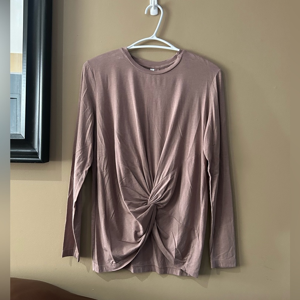 Tan Ruched Tie Front Long Sleeve Blouse